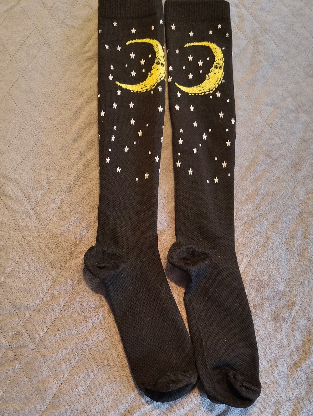 Compression Black Knee-High Socks with Yellow Moon & White Stars By Sockey Mate